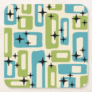 Mid Century Modern Abstract Pattern Square Paper Coaster