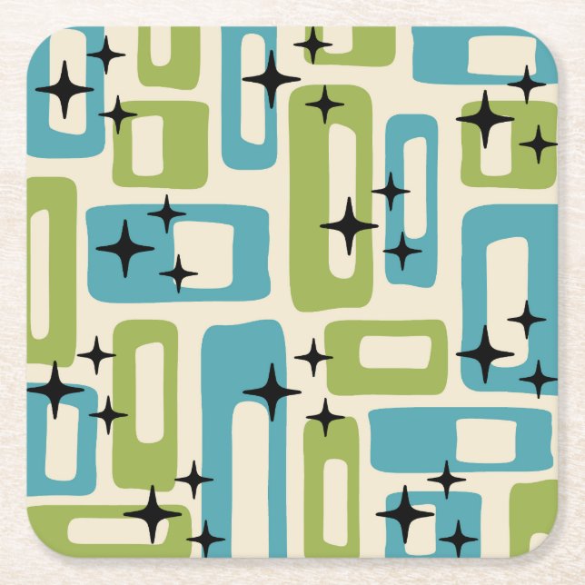 Mid Century Modern Abstract Pattern Square Paper Coaster (Front)