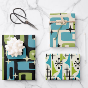 Mid Century Modern Abstract Pattern Wrapping Paper Sheet