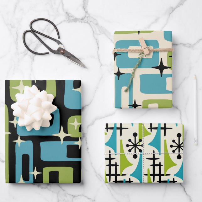 Mid Century Modern Abstract Pattern Wrapping Paper Sheet (Front)
