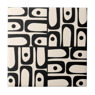 Mid Century Modern Abstract Piquet Black and Cream Tile
