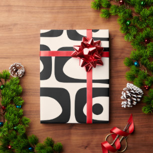 Mid Century Modern Abstract Piquet Black and Cream Wrapping Paper