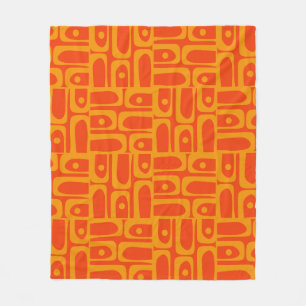 Mid Century Modern Abstract Piquet Patterns Orange Fleece Blanket