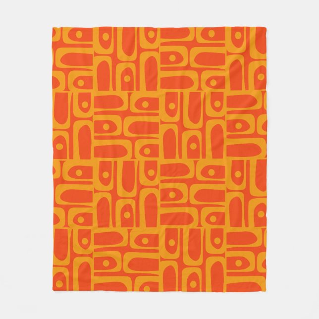 Mid Century Modern Abstract Piquet Patterns Orange Fleece Blanket (Front)