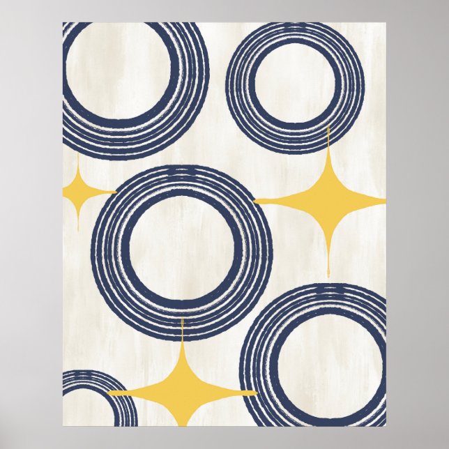 Mid Century Modern Abstract Poster-Blue Yellow Poster (Front)