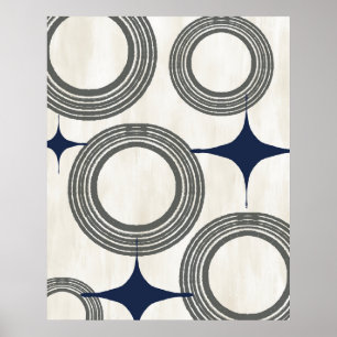 Mid Century Modern Abstract Poster-Grey Blue Poster