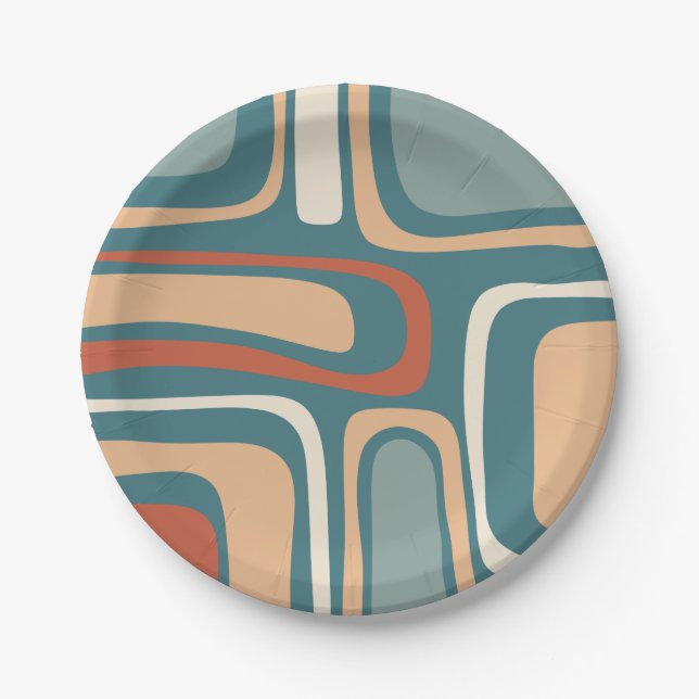 Mid Century Modern Abstract Retro Palm Springs Paper Plate (Front)
