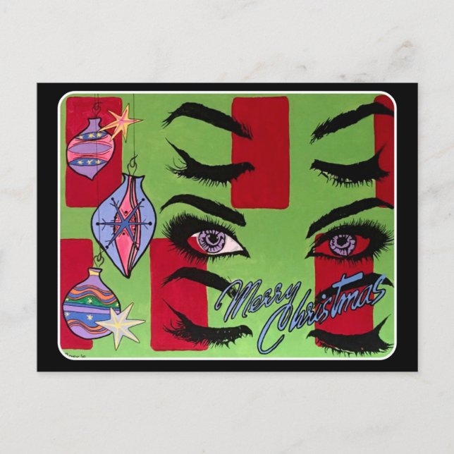 Mid-Century Modern Abstract 'Santa, Baby!' Postcard (Front)