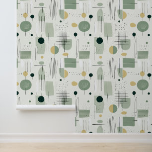 Mid Century Modern Abstract Soft Sage Green Wallpaper