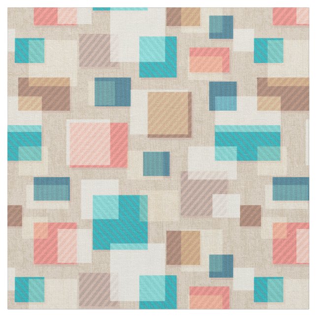 Mid Century Modern Abstract Squares Fabric (Close Up)
