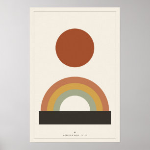 Mid Century Modern Abstract Sun Wall Art, Terracot Poster
