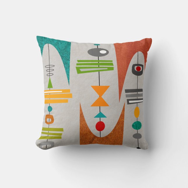 Mid-Century Modern Abstract Tiki Tok II Cushion (Front)