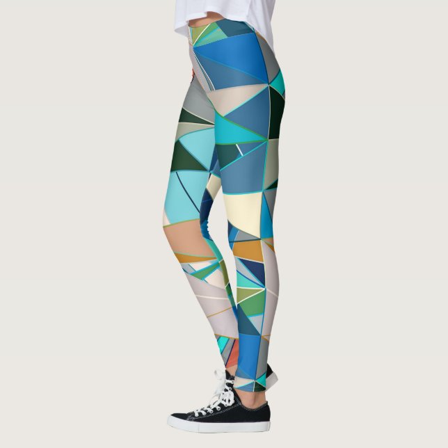 Mid-Century Modern Abstract, Turquoise & Neutrals Leggings (Left)