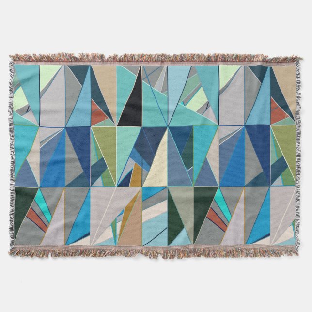 Mid-Century Modern Abstract, Turquoise & Neutrals Throw Blanket (Front)