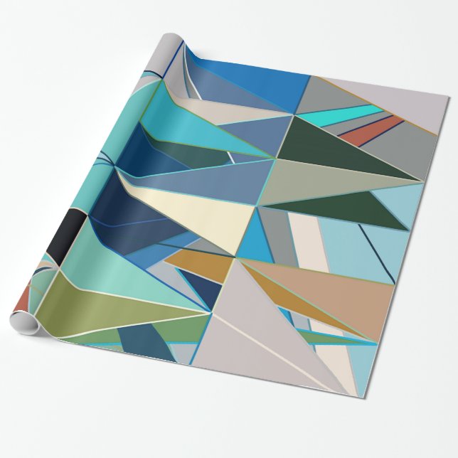 Mid-Century Modern Abstract, Turquoise & Neutrals Wrapping Paper (Unrolled)