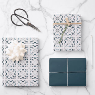 Mid Century Modern Abstract Vintage Blue Pattern Wrapping Paper Sheet