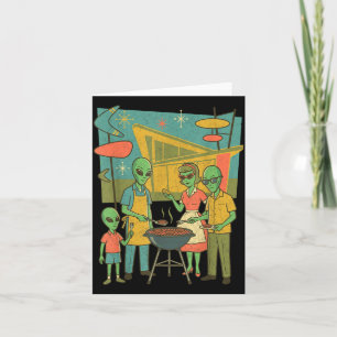 Mid Century Modern Alien Bbq Family Retro1950s Card