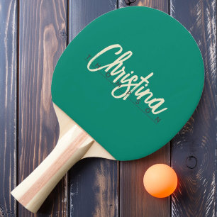 Mid-Century Modern Aqua Beach Breeze Painted Name Ping Pong Paddle