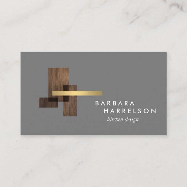 Mid-Century Modern Architectural Logo on Dark Grey Business Card (Front)