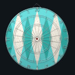 Mid Century Modern Argyle Dart Board<br><div class="desc">This Mid Century Modern Argyle Dart Board (large print) features a vibrant, turquoise background and a pattern of mod, translucent teal diamonds overlaying larger, vintage cream diamonds with gold coloured, space age speckles. This minimalist inspired, deconstructed argyle is a simplistic throwback of the larger than life atomic era that dominated...</div>