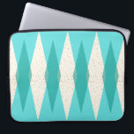 Mid Century Modern Argyle Laptop Sleeve<br><div class="desc">This Mid Century Modern Argyle Laptop Sleeve features a vibrant, turquoise background and a pattern of mod, translucent teal diamonds overlaying larger, vintage cream diamonds with gold coloured, space age speckles. This minimalist inspired, deconstructed argyle is a simplistic throwback of the larger than life atomic era that dominated the decorating...</div>