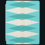 Mid Century Modern Argyle Smart iPad Cover<br><div class="desc">This Mid Century Modern Argyle Smart iPad Cover features a vibrant, turquoise background and a pattern of mod, translucent teal diamonds overlaying larger, vintage cream diamonds with gold coloured, space age speckles. This minimalist inspired, deconstructed argyle is a simplistic throwback of the larger than life atomic era that dominated the...</div>