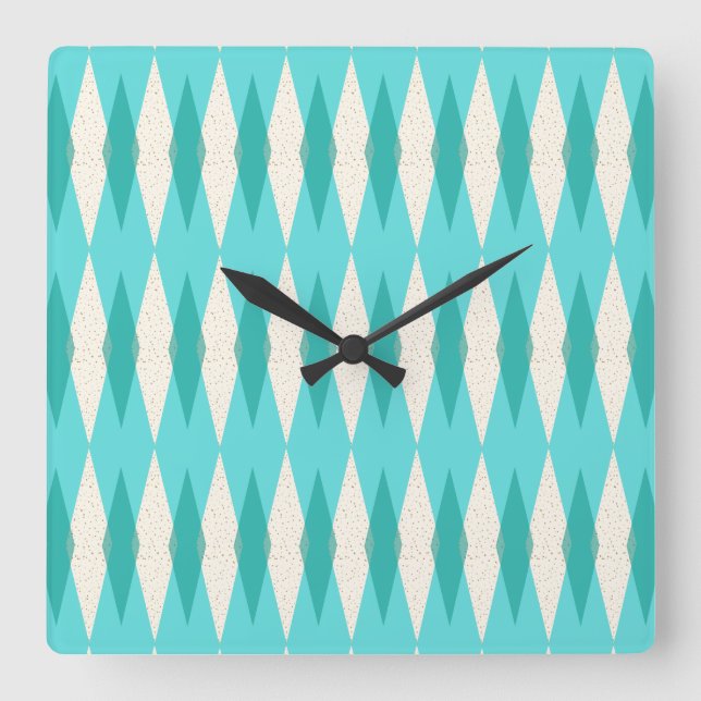 mid Century Modern Argyle Square Wall Clock (Front)