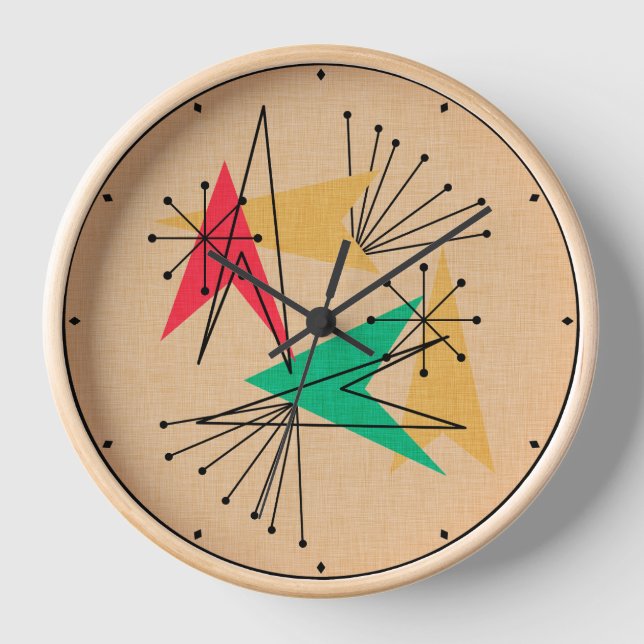 Mid Century Modern Arrows Starbursts Snazzy Clock (Front)