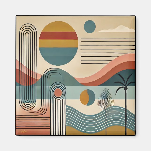 Mid Century Modern Art Beach Sunrise  Magnet (Front)