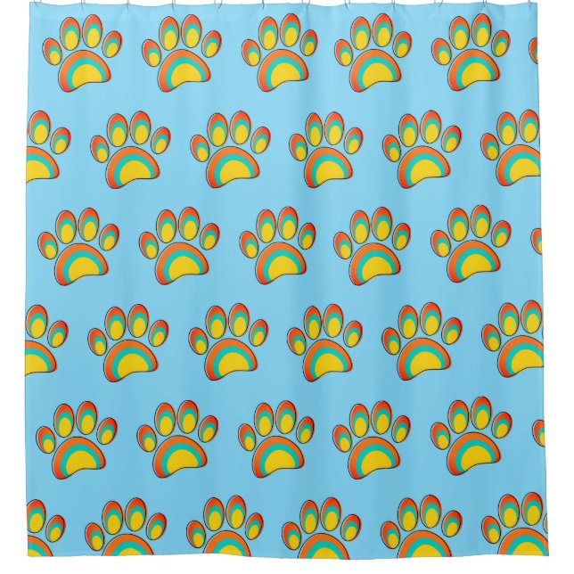 Mid Century Modern Art Dog Paw Prints Custom Shower Curtain (Front)