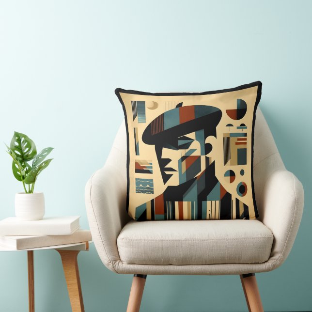 Mid Century Modern Art Man Wearing A Beret Cushion (Chair)