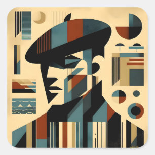 Mid Century Modern Art Man Wearing A Beret Square Sticker