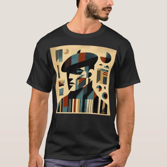 Mid Century Modern Art Man Wearing A Beret T-Shirt (Front)