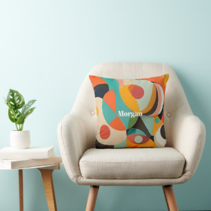 Mid Century Modern Art Monogram or Name, Geometric Cushion