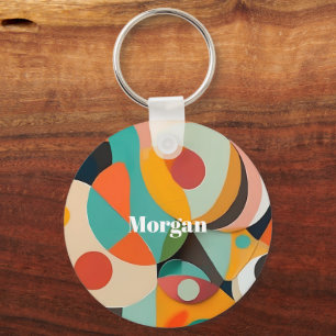 Mid Century Modern Art Monogram or Name, Geometric Key Ring