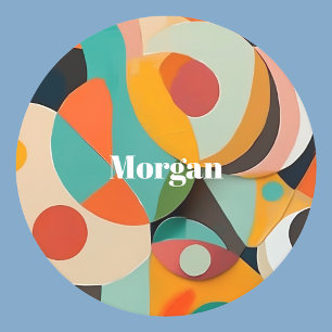 Mid Century Modern Art Monogram or Name, Geometric Round Paper Coaster