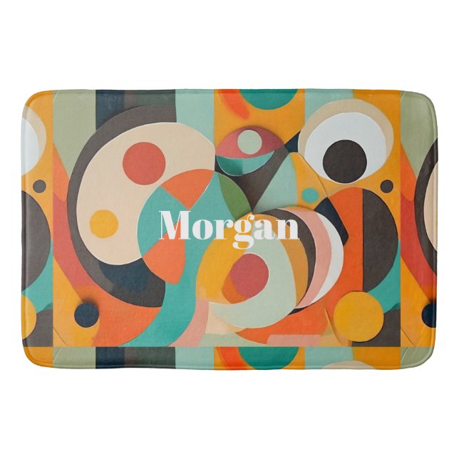 Mid Century Modern Art, Name or Monogram Geometric Bath Mat (Front)