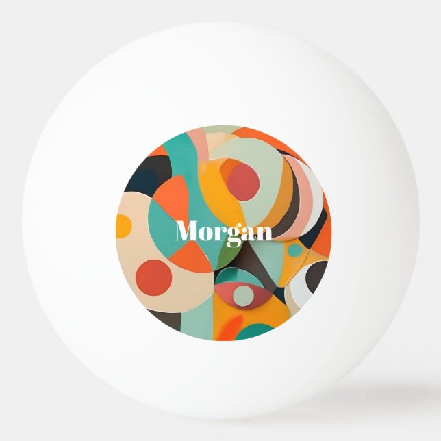 Mid Century Modern Art, Name or Monogram Geometric Ping Pong Ball (Front)