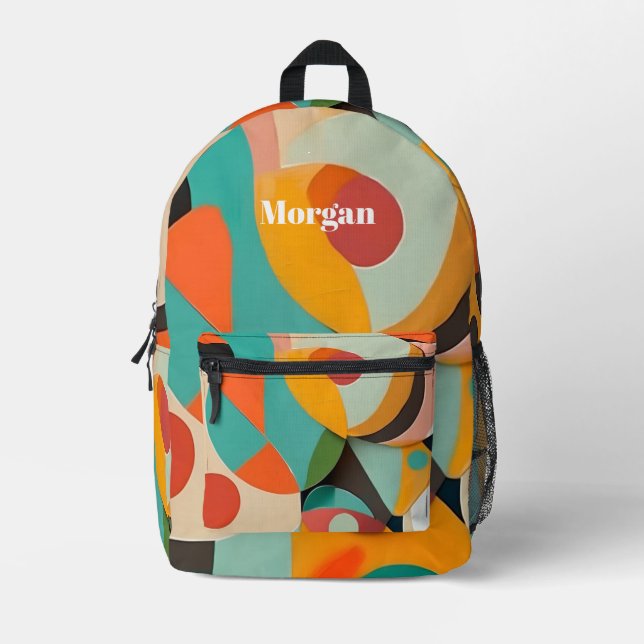 Mid Century Modern Art, Name or Monogram Geometric Printed Backpack (Front)