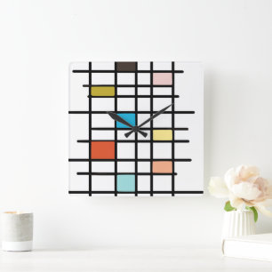 Mid Century Modern Art Print Square Wall Clock