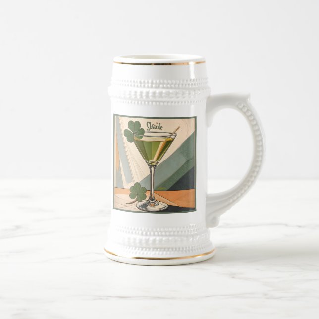 Mid Century Modern Art Shamrock Martini Sláinte!  Beer Stein (Right)