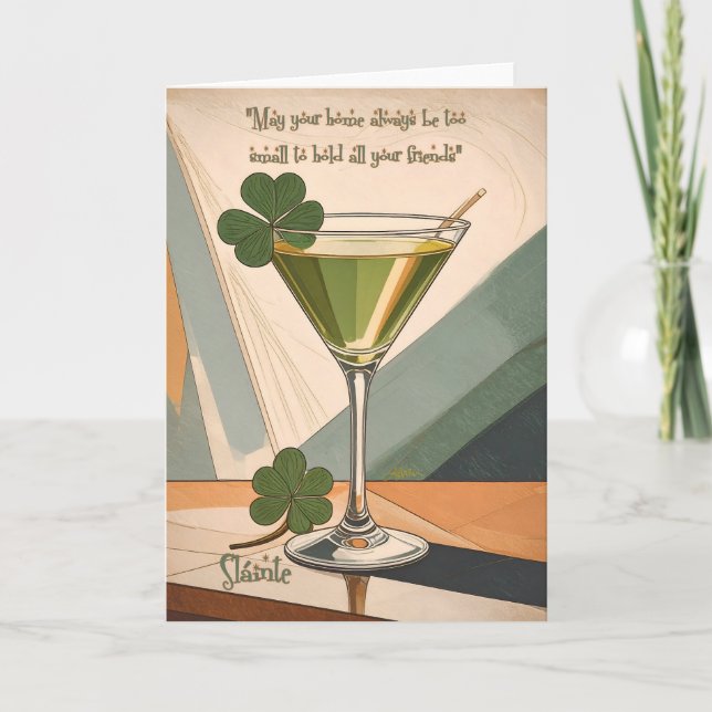 Mid Century Modern Art Shamrock Martini Sláinte!  Card (Front)