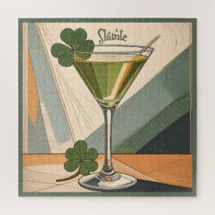 Mid Century Modern Art Shamrock Martini Sláinte! Jigsaw Puzzle