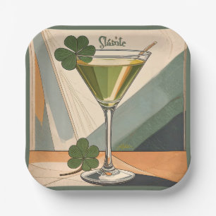 Mid Century Modern Art Shamrock Martini Sláinte!  Paper Plate
