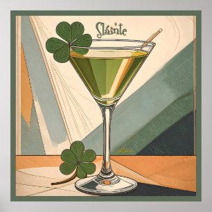 Mid Century Modern Art Shamrock Martini Sláinte! Poster