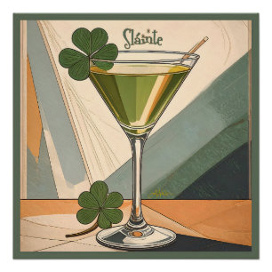 Mid Century Modern Art Shamrock Martini Sláinte! Poster