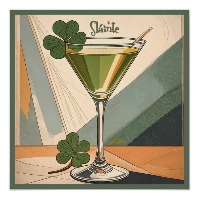 Mid Century Modern Art Shamrock Martini Sláinte!  Poster (Front)