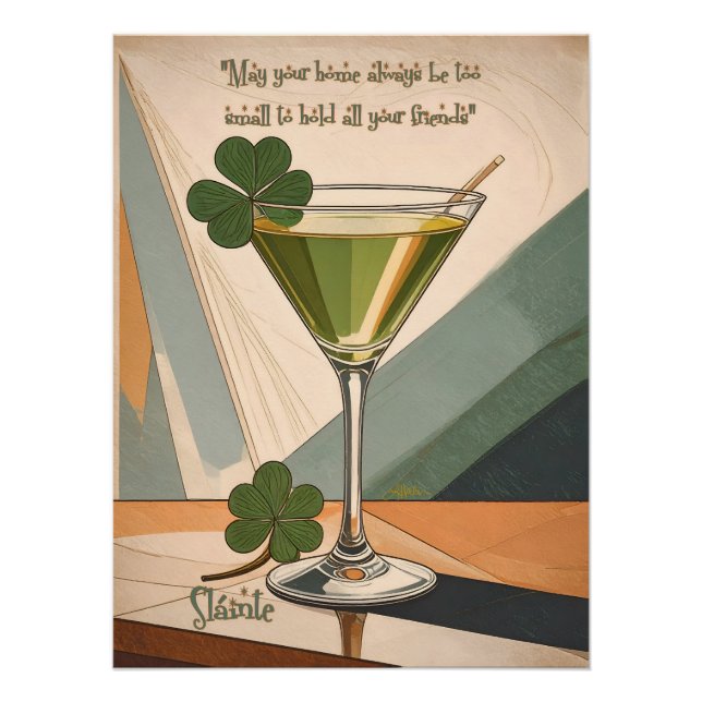 Mid Century Modern Art Shamrock Martini Sláinte!  Poster (Front)
