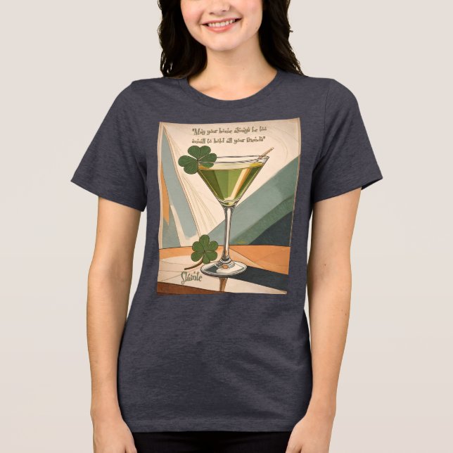 Mid Century Modern Art Shamrock Martini Sláinte!  Tri-Blend Shirt (Front)