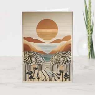 Mid Century Modern Art Spring Valley Lake Sunset Card
